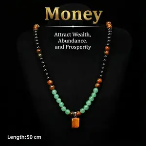 Money Attraction Necklace - Natural Green Aventurine & Tiger Eye Healing Crystal Pendant, Abundance Wealth Stone Jewelry for Men & Women, Ideal Gift