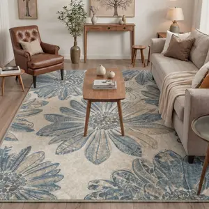 【Deals For You Days】GENIMO Area Rug – Soft, Non-Slip, Pet Friendly, Machine Washable Floor Rug, Home Carpet, Stylish Decor for Any Room ,ARF2053-INDIGO BLOOM