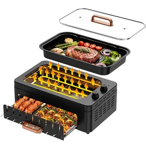 1500W Portable Smokeless Indoor Electric Grill, 360° Auto-Rotating Hot Dog Roller & Kabob Skewers, Dual-Zone Grill/Universal Griddle, Precise Temp Control, Easy-Clean Removable Design,Dishwasher Safe,Multi-Function Cooking gift
