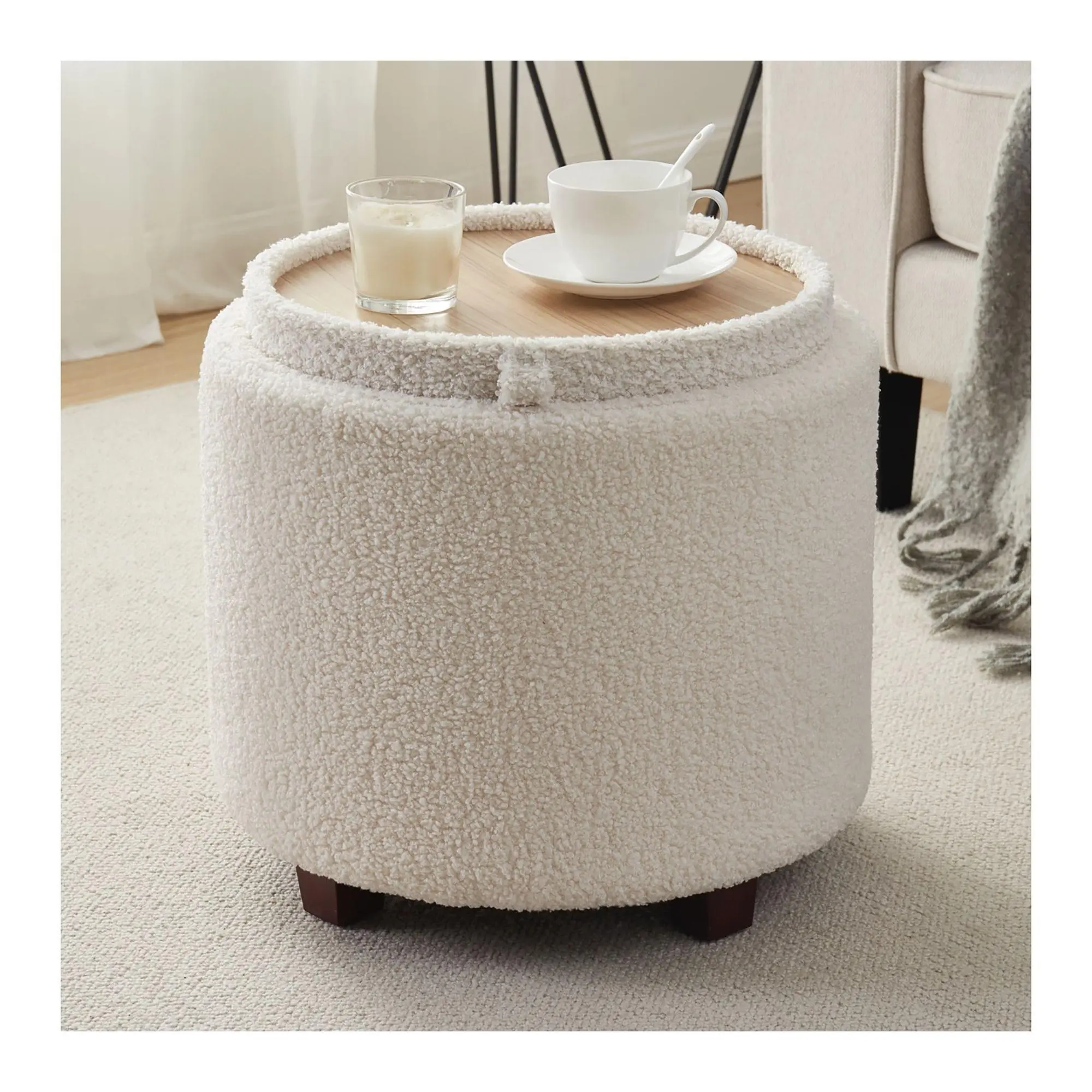 Ornavo Home Teddy Storage Ottoman with Coffee Table Top Lid