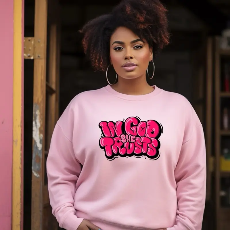 Women's Casual Graphic Crewneck Pullover Hoodie - Prayer Warriors Bold Letter, Blush Pink Longsleeve, Soft Comfortable Fabric Top, Casual Soft Sweatshirt, Crewneck Graphic Printed, Round Neck, Graphic Casual Hoodie