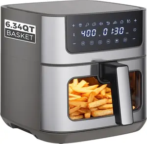 6.34QT Air Fryer with Viewing Window, 8 Presets Digital Air Fryer, 400℉ Max Temp, 90-Min Timer, Nonstick Dishwasher-Safe Basket, Stainless Steel – Black/White/Grey