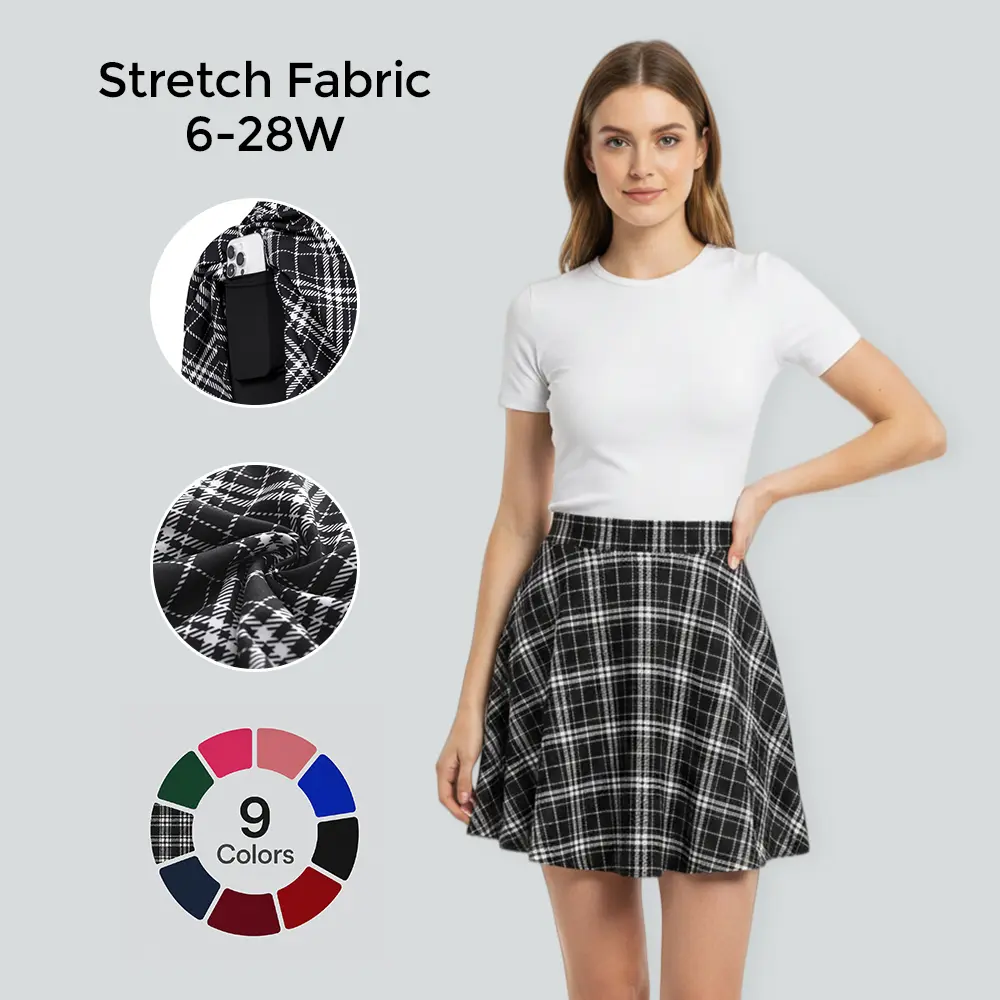 【S-XL&16-28W】Hanna Nikole Women Plus Size Casual Mini Skater Skirt Elastic Lining High Waist Basic Flared Skorts Pleated with Pocket Black Womenswear Palda Fitted Minimalist Bottom mini skirt #SummerFinds #tiktokshopsummersale