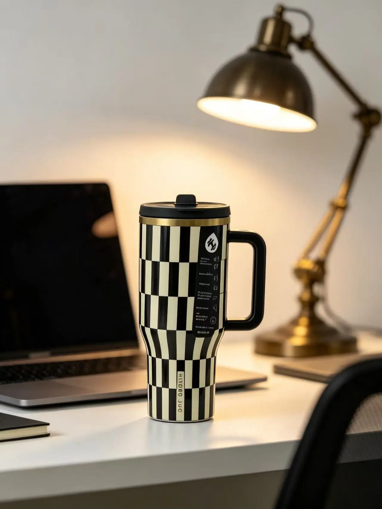 HydroJug 40oz Insulated Water Bottle - Oil Grid Chessboard Design, BPA-Free, Leak-Proof, Reusable with Handle & Straw Cap, Women's for Fitness & Office Kitchenware Flask Bottled Drinkware Tumbler Mug Cup Portable