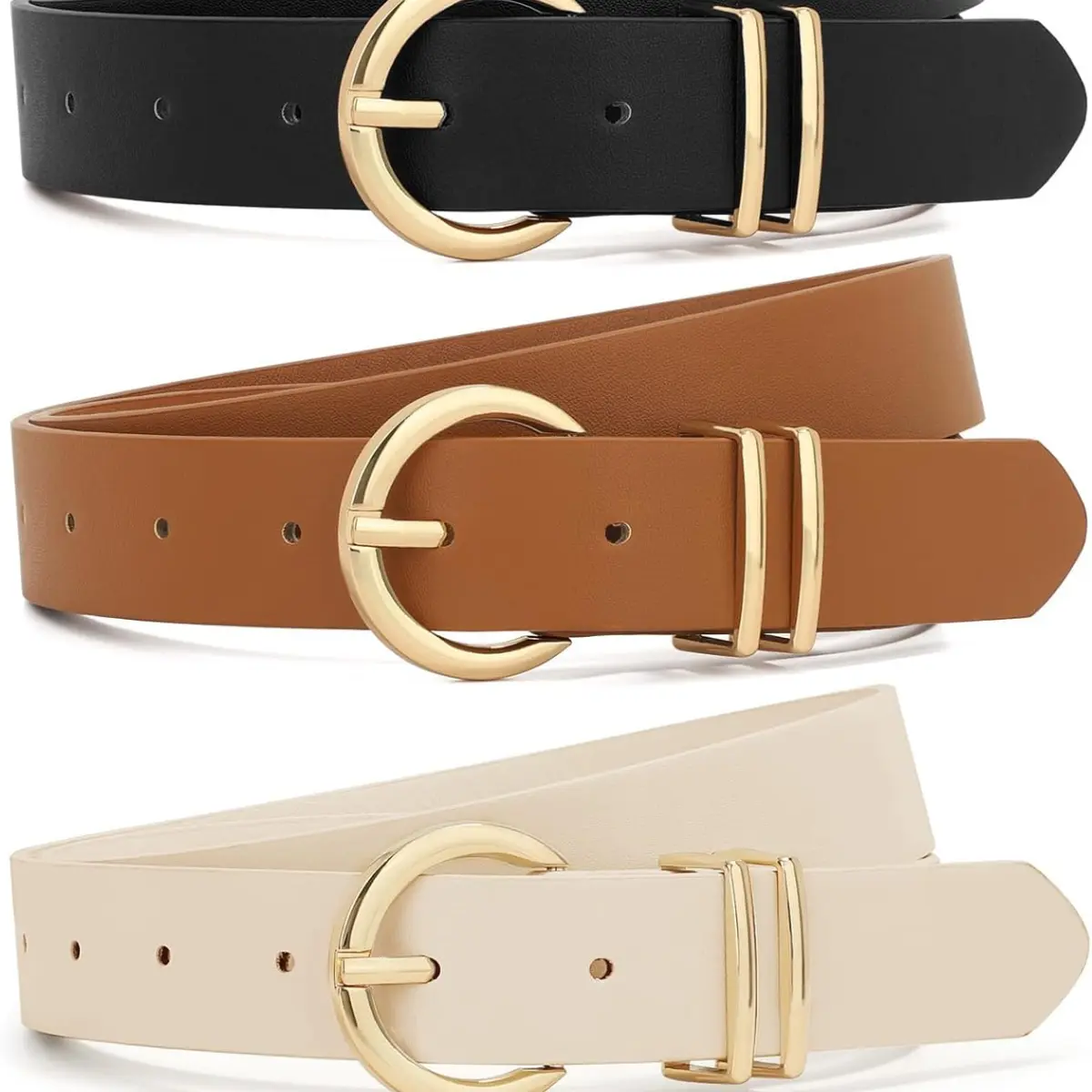 3 Pack Women Belts For Jeans Dresses Pants Ladies Leather Waist Belt with Gold Buckle