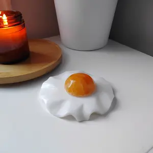 Real Calcite Fried Egg as Home Decor or Paperweight for Kitchen and Utensil Lovers, 6 oz, 3.5 inches