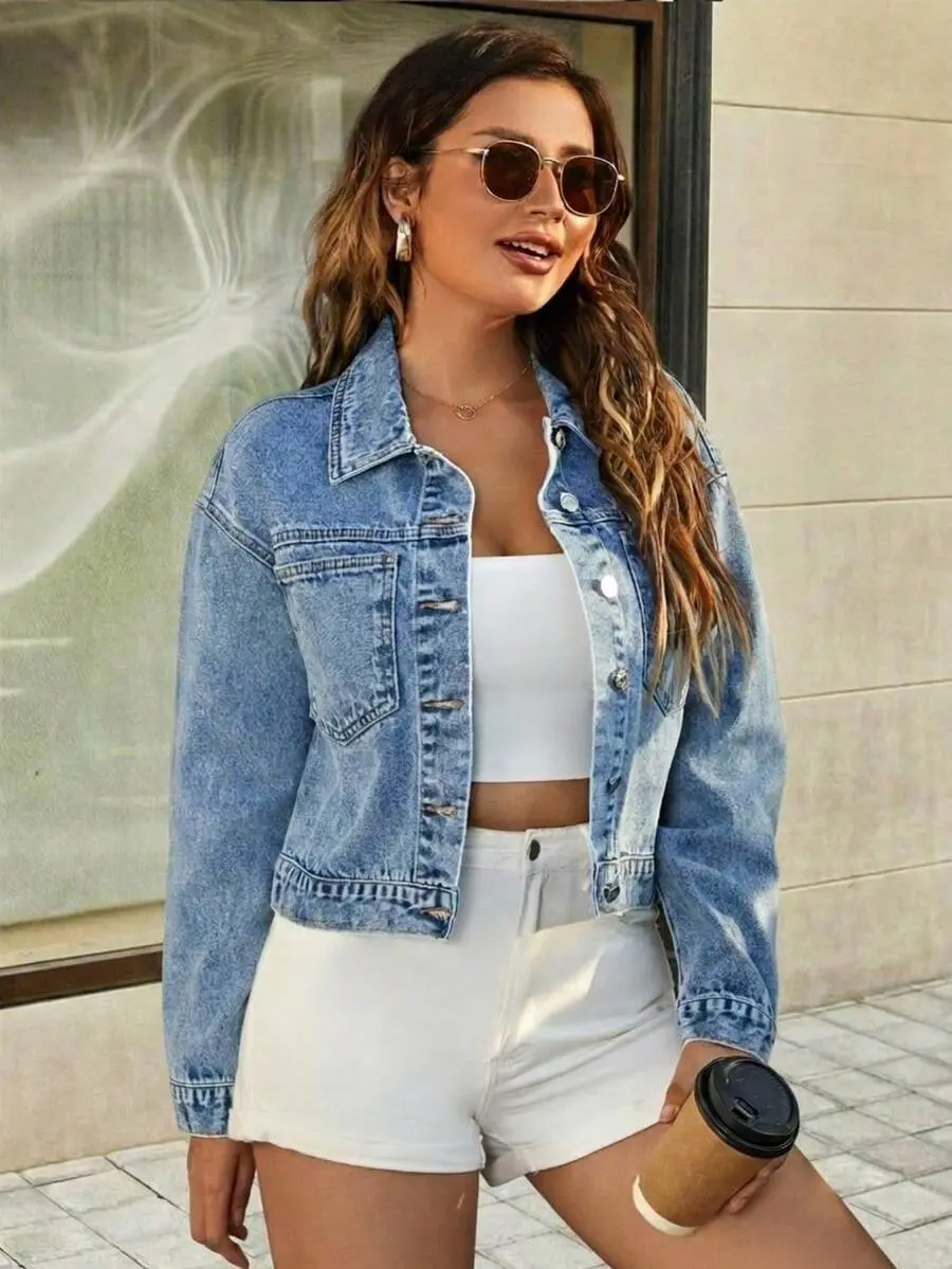Flap Pocket Drop Shoulder Denim Jacket