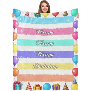 Festival Birthday Gift Blanket, Striped Digital Print Holiday Coverlet, Lightweight Comfortable Flannel Fabric, Home Nap Sofa Decor Office Shawl