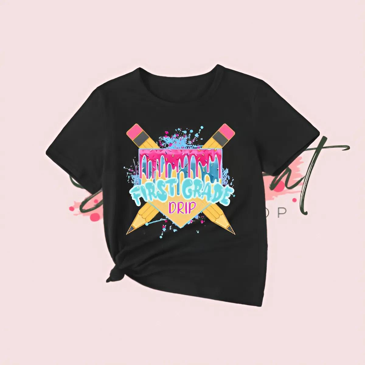 First Grade Youth T-Shirt – Ice Cream Drip Back to School Graphic Tee, Fun First Day Outfit with Pencil Design