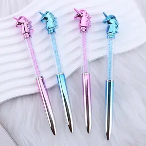 Unicorn Shaped Ballpoint Pen Set, Diamond Heart Shape Pens, Colorful Metal Rods, Crystal Liquid Sand, Broken Diamonds, 10 Pcs, Ideal for Students & Gifts