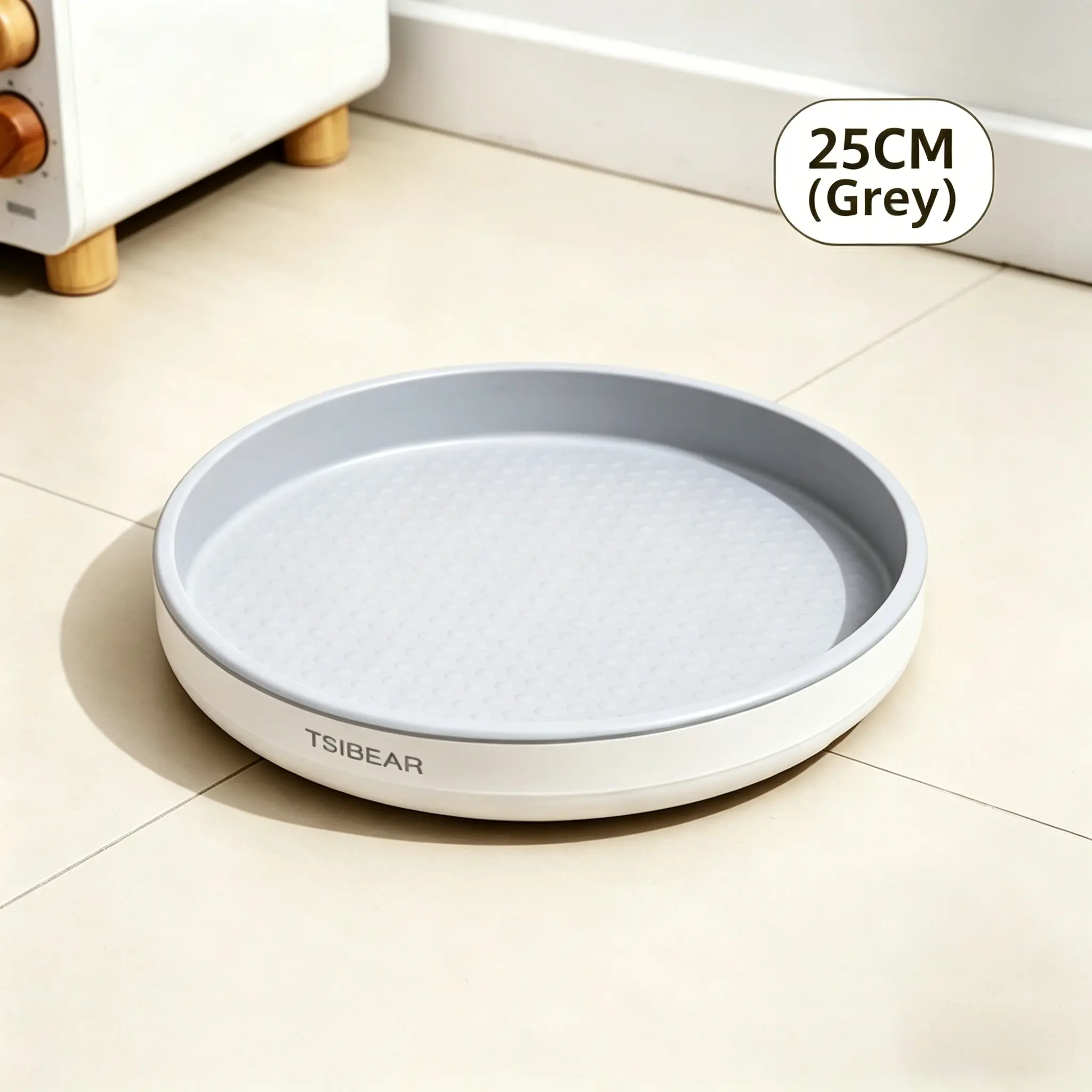TSIBEAR 25CM Grey Smooth Waterproof Condiment Bottle Holder Tray - 360° Rotatable Adjustable Space-Saving Kitchen Organiser with Wipe-Clean Surface, for Cabinets, Pantry, Bathroom (Waterproof & Moisture-Resistant)