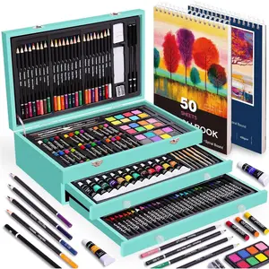 175 count Deluxe Art Set with 2 Drawing Pads,  Paints, Crayons, ed Pencils,  Set in Wooden Case, Professional Art Kit, Art Supplies for Adults, Teens and Artist,  Supplies