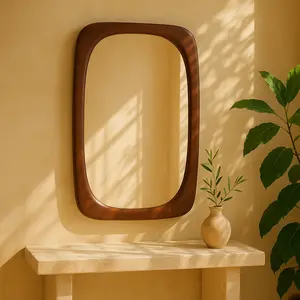 Wood Oval Minimalistic Room Wall Mirror 27" x 2" x 47"