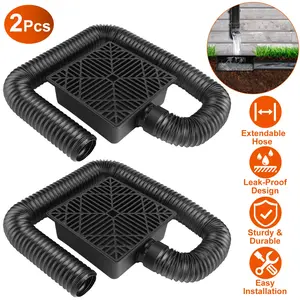 2Pcs Gutter Downspout Extension Low Profile No Deep Digging Catch Basin Downspout Extender with 4.9FT Flexible Extendable Hose For House Foundation Protection,summervibes