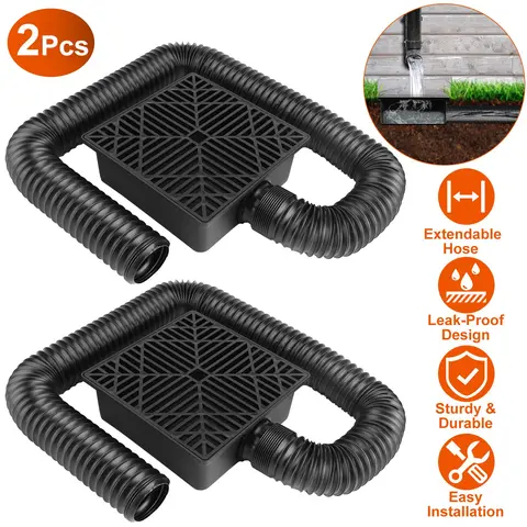 2Pcs Durable Gutter Downspout Extensions - Low-Profile Design, Extendable 4.9ft Sturdy Flexible Hose, Crack-Resistant, No Deep Digging Catch Basin for Rainwater Control, House Foundation Protection, Soil Erosion Prevention
