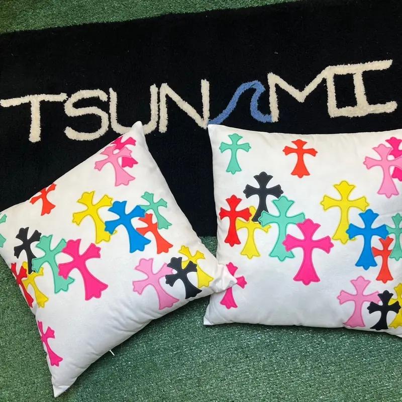 Tsunami Chrome Cross-Embroidered Pure White Standard Pillow - Skin-Friendly Sofa Cushion, Living Room Decor, Home Bedding Accessory, Room Decor Pillow