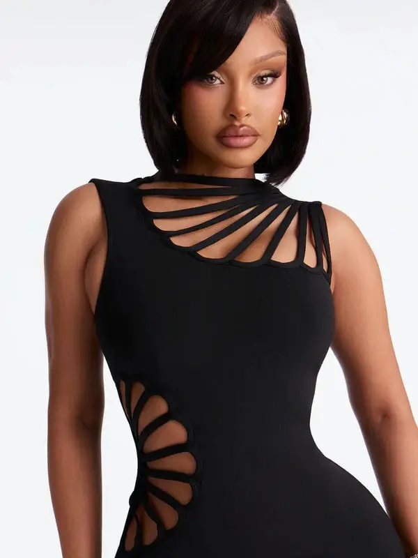 knee length dresses for ladies Sleeveless Bandage Ruffle Hem Midi Dress main image 1
