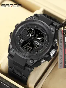 Sanda Cross-Border Best-Selling Large Dial Tactical Chronograph Watch for Men, Student Multi-Function Dual Display Sports Waterproof Electronic Watch, Fashionable Waterproof Watch, Multifunctional Watch