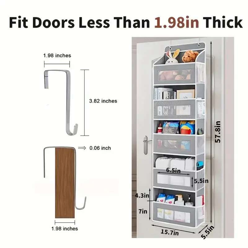Over-the-Door Hanging Organizer with 5 Large Pockets | High-Capacity 60 lb Storage Bag | Space-Saving Bedroom/Bathroom/Closet/Dorm Organizer | Back-to-School Essentials, No Tools Required, Premium Non-Woven Pantry & Kitchen Storage