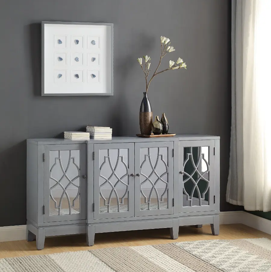 Acme AC00196 Red Barrel Studio Antiques Grey Finish Wood Bombay Chest, Classic Vintage Cabinet with Vintage Mirror-Front Doors, Classic Vintage Cabinets, Vintage Mirror Cabinets