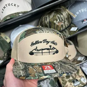 HBH Bow 7 PANEL Camo Flat Bill Embroidered Hat for Adults Adjustable Snapback Fit Breathable Mesh Back