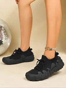 New Trendy Knitted Breathable Sports Shoes, Fashionable Street Style Lightweight Breathable Sneakers, Essential for Casual Wear & Outdoor Activities