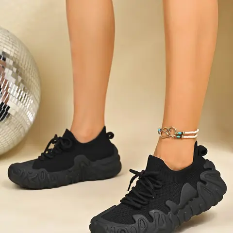 New Trendy Knitted Breathable Sports Shoes, Fashionable Street Style Sneakers, Essential for Casual Wear & Outdoor Activities