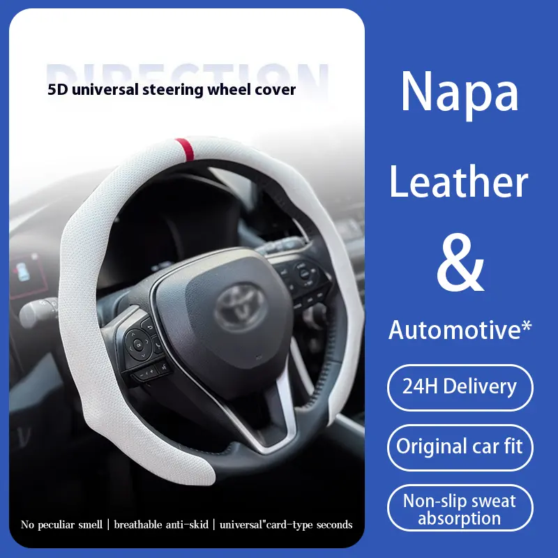 Napa Nappa Leather Centering Mark Steering Wheel Cover Quick Turn Non-Slip Breathable Ultra-Thin Universal Grip Cover for Four Seasons Car Accessories Automotive Car Gifts