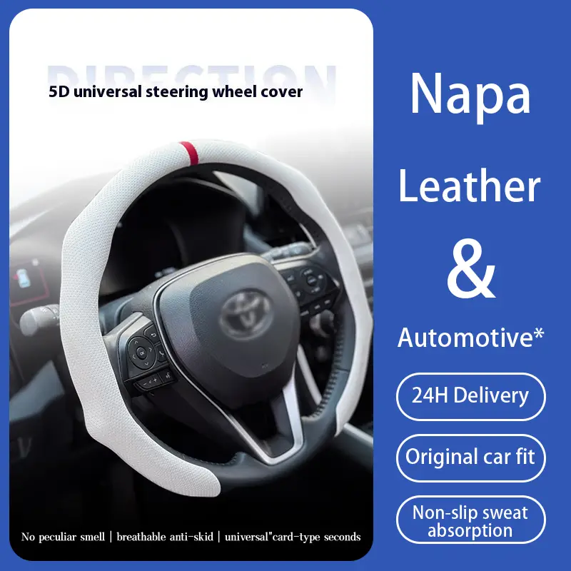 Napa Nappa Leather Centering Mark Steering Wheel Cover Quick Turn Non-Slip Breathable Ultra-Thin Universal Grip Cover Suitable for Four Seasons car ac