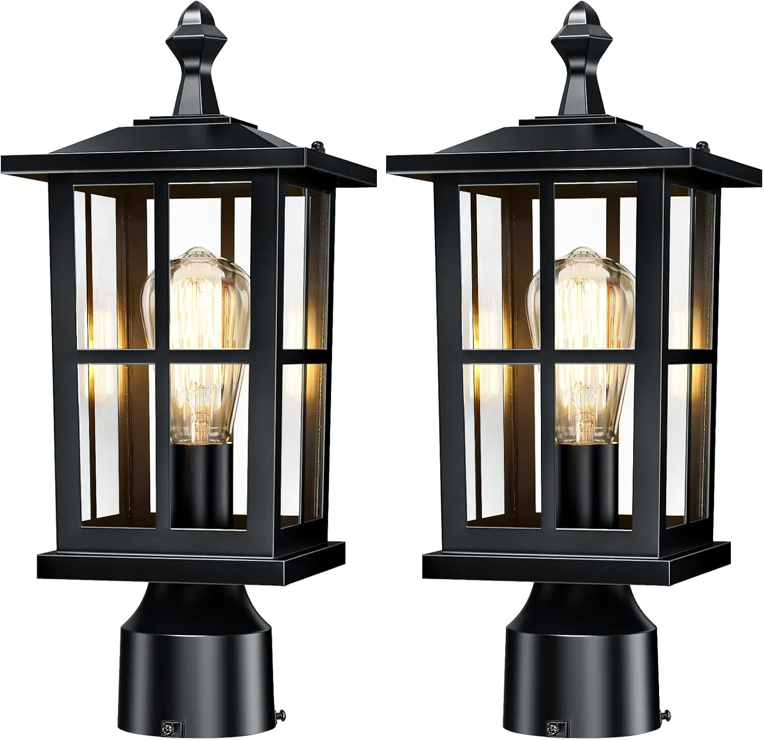 Outdoor Post Lights 2-Pack, Anti-Rust Waterproof Black Pillar Light Fixtures, 120V Hardwired Pier Mount Lanterns with 3-Inch Base, 15" Medium Exterior Post Lamp for Garden Patio Gate Driveway