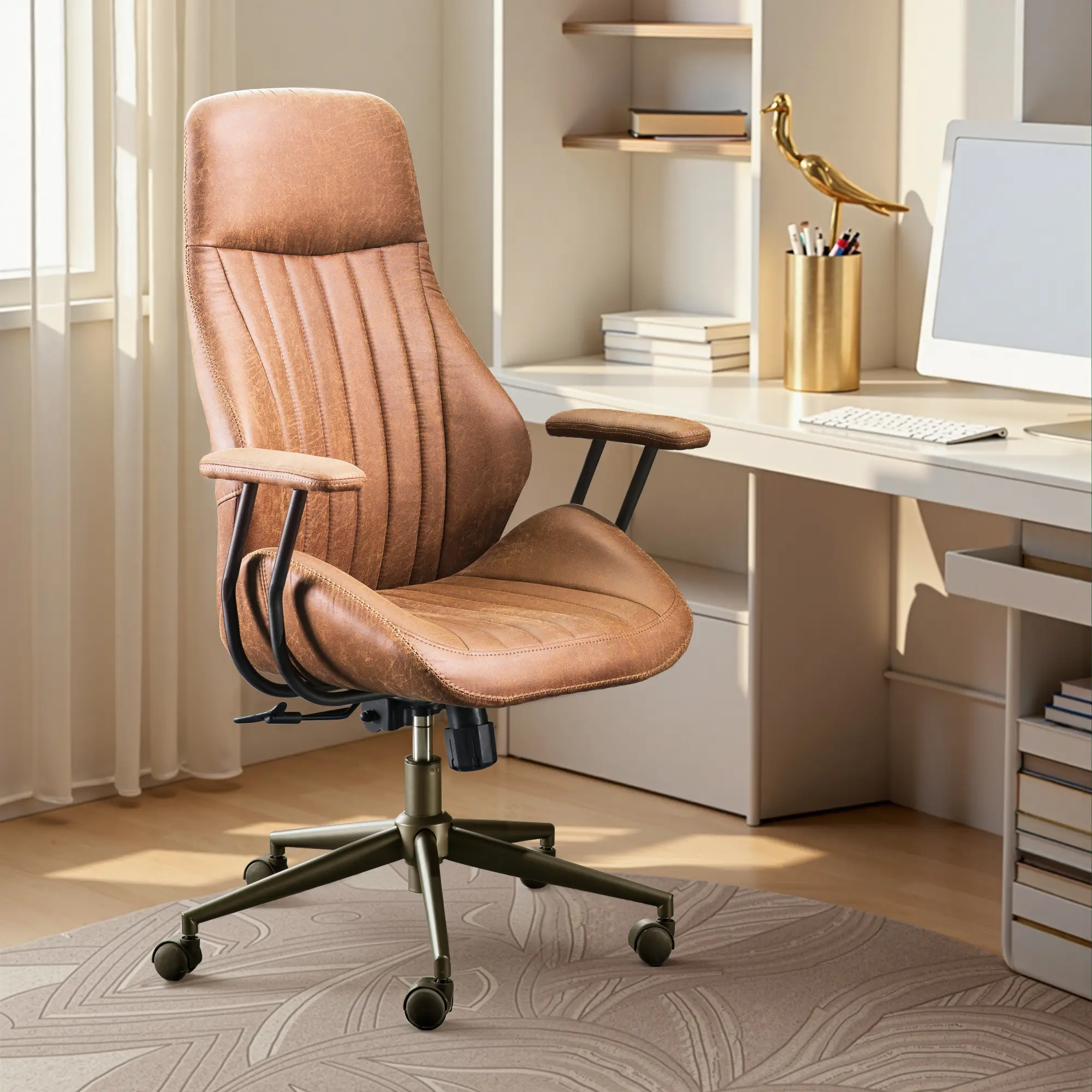 Suede Light Brown, High Back 