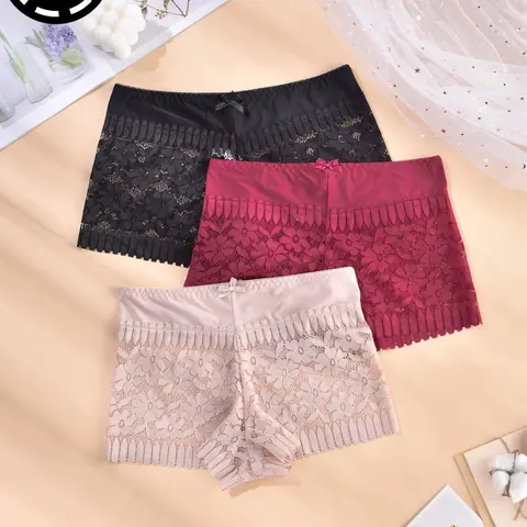 Women's High Elastic Floral Lace Triangle High Waist Panties Set, Soft Skin-Friendly Fabric, All-Season Underwear, 3-Piece Multi-Color Pack, Floral Print Panty
