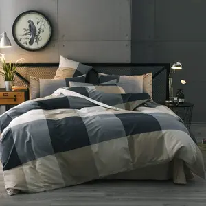 Fluffy Plaid Checkered Pattern Modern Style Geometric Comforter Set with 2 Pillow Shams Grid Plaid Bedding for Boys Men All Season Queen Size Bed