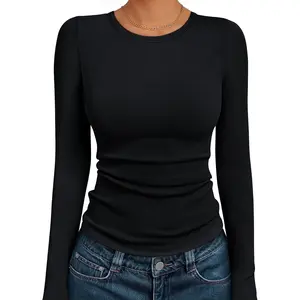 Women's Ribbed Long Sleeve Basic Top - Soft Stretch Crewneck Shirt for Work & CasualGift