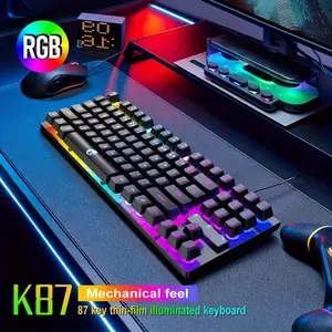 K87 RGB Mechanical Gaming Keyboard, 87-Key Ergonomic Design, Illuminated Backlight, Durable Wired Keyboard for PC & Laptop, Office & Gaming Use, Mechanical Feel Keyboard