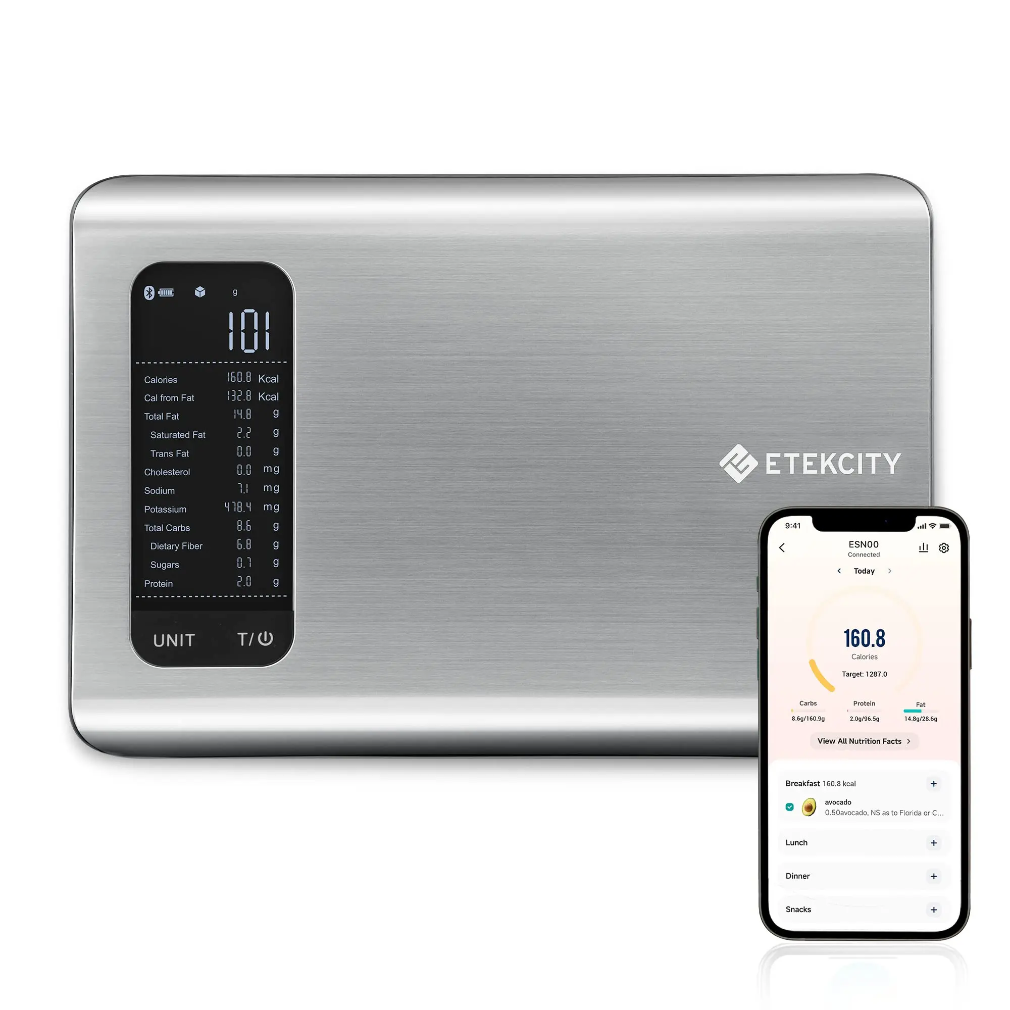 Food Kitchen Scale, Digital Grams and Ounces for Weight Loss With Smart Nutrition App, 19 Facts Tracking, Baking, Cooking, Portion Control, Macro, Keto, 11 Pounds-Large, Stainless Steel