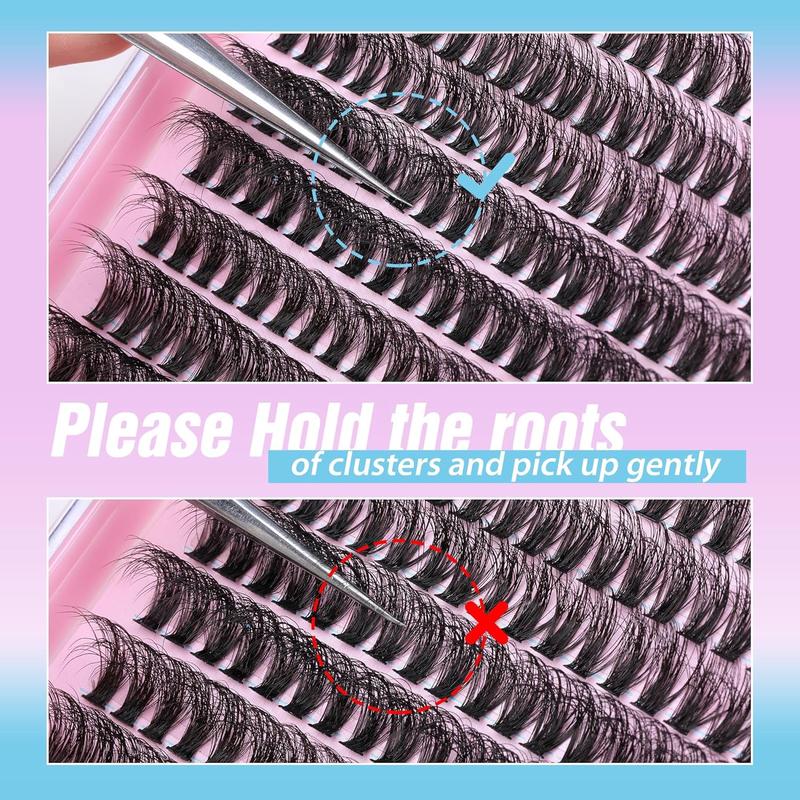 JIMIRE 50D Fluffy Eyelash Extension Kit 280Pcs Volume Lash Clusters Kit Mink Lash Extension Kit with Lash Bond and Seal D Curl Cluster Eyelash Extensions Soft 9-16MM Individual Eyelash Clusters Kit