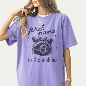 Comfort Colors® Feral Mama In The Making Raccoon T-shirt, Pregnancy Announcement Tee, Baby Reveal Shirt, Expecting Mom Sweatshirt, Mother's Day Gift