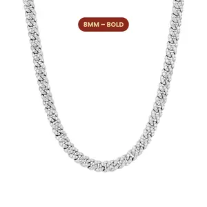 JAXXON - Women's Iced Out Cuban Link Chain - 8mm - Silver - Box Clasp