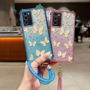 1 Piece A03s Yellow butterfly Outdoor Ready Flexible Suitable For Galaxy A03s Phone Case Cover With High-Quality And Lanyard