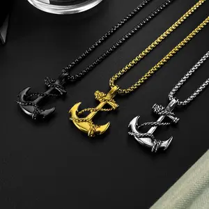 Vintage Anchor Cross Pendant Titanium Steel Men's Necklace European and American Fashion Accessory