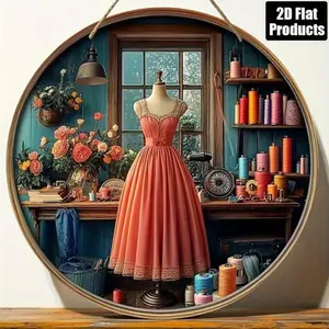 1PC 2D Plane Round en Decorative Sign Vintage Sewing Room Art Theme - Suitable for Bars, Kitchens, Coffee Shops, Living Rooms and Offices - Ideal Christmas or Thanksgiving Gift