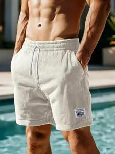 Men's Summer Casual Jogger Shorts, Fashionable Corduroy Sportswear, Loose-Fitting Letter Pattern, Comfortable Running Pants