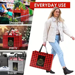 8-Pack Large Reusable Christmas Gift Bags with Handles, Durable Non-Woven Holiday Tote Bags for Grocery & Gifts, 12.6"x9.8"x17"