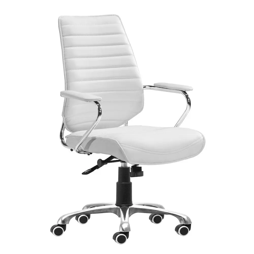 White Tufted Low Back Polyurethane Office Chair - Adjustable Height, 360-Degree Swivel, Tiltable Seat & Function