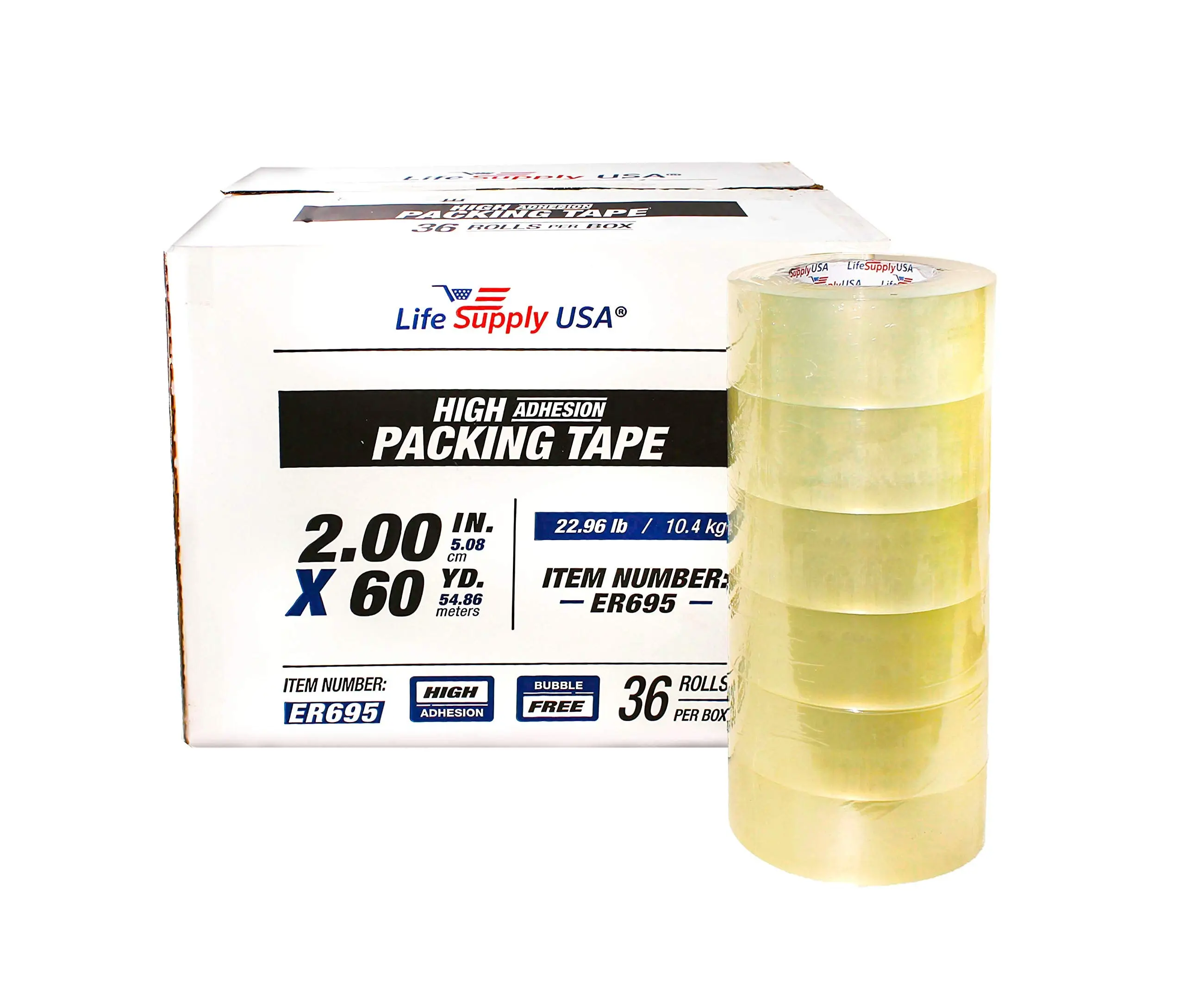 Heavy Duty Packing Tape Transparent - Bubble Free, Adhesive, for Shipping/Moving/Storage/Box Carton Packaging Seal by LifeSupplyUSA