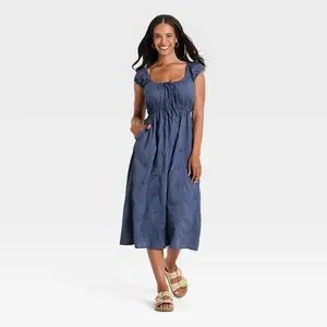 Women's Cap Sleeve Eyelet Midi Sundress - Universal Thread