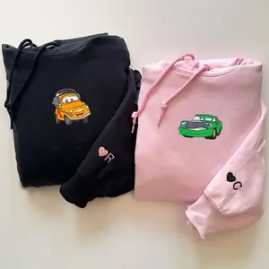 Custom Embroidered Cartoon Car Couple Sweatshirts - Custom Embroidered Matching Couple Hoodies