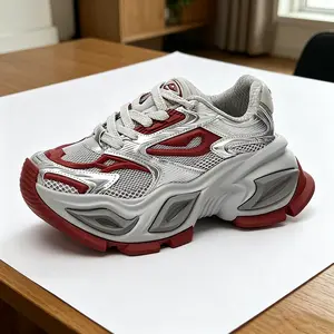 Silver Red Chunky Dad Sneakers Style Cat Eye Platform Running Shoes, Height Increase Mesh Trainers for Men Women, wear Footwearchunky Durable rubber outsole with excellent grip for indoor and outdoor use
