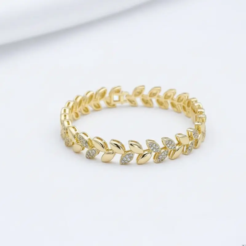 Gold-Plated Leaf Accent Bracelet #481, Non-Natural Crystal Jewelry Accessory, Bracelets